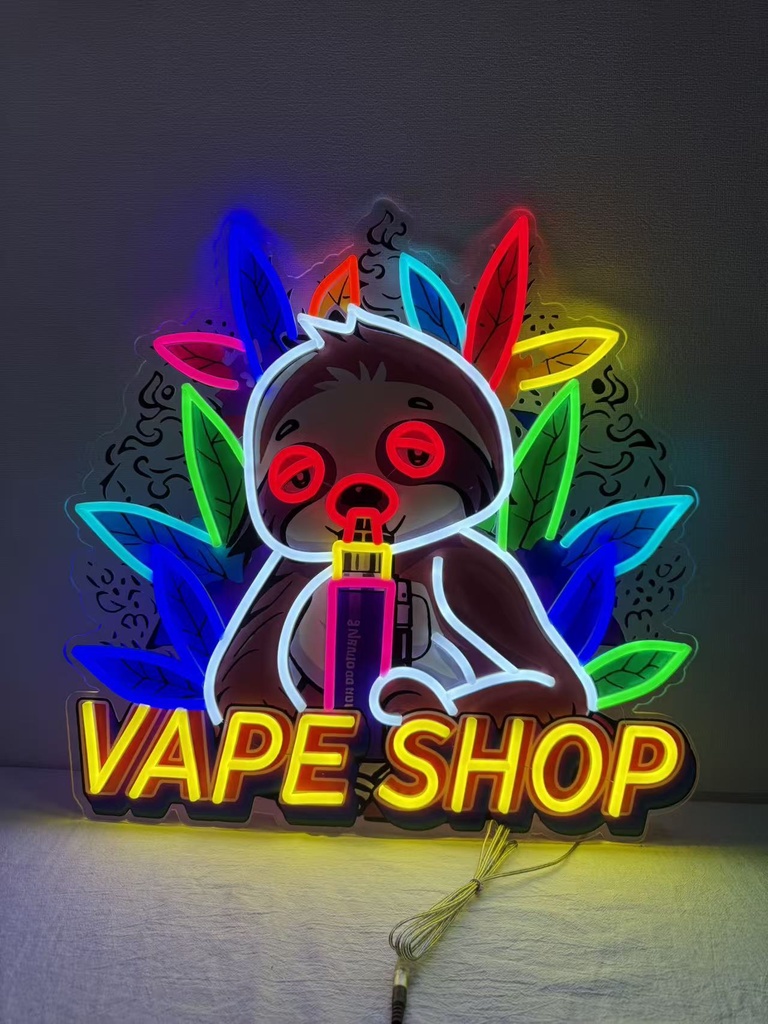 LED SIGN – "VAPE SHOP" – CARTOON SLOTH WITH VAPE PEN – GLOW EFFECT – 24X24 – LED SIGN & OUTDOOR DISPLAY – 1CT – VPSPSLOT – [MSRP: $STORE USE]