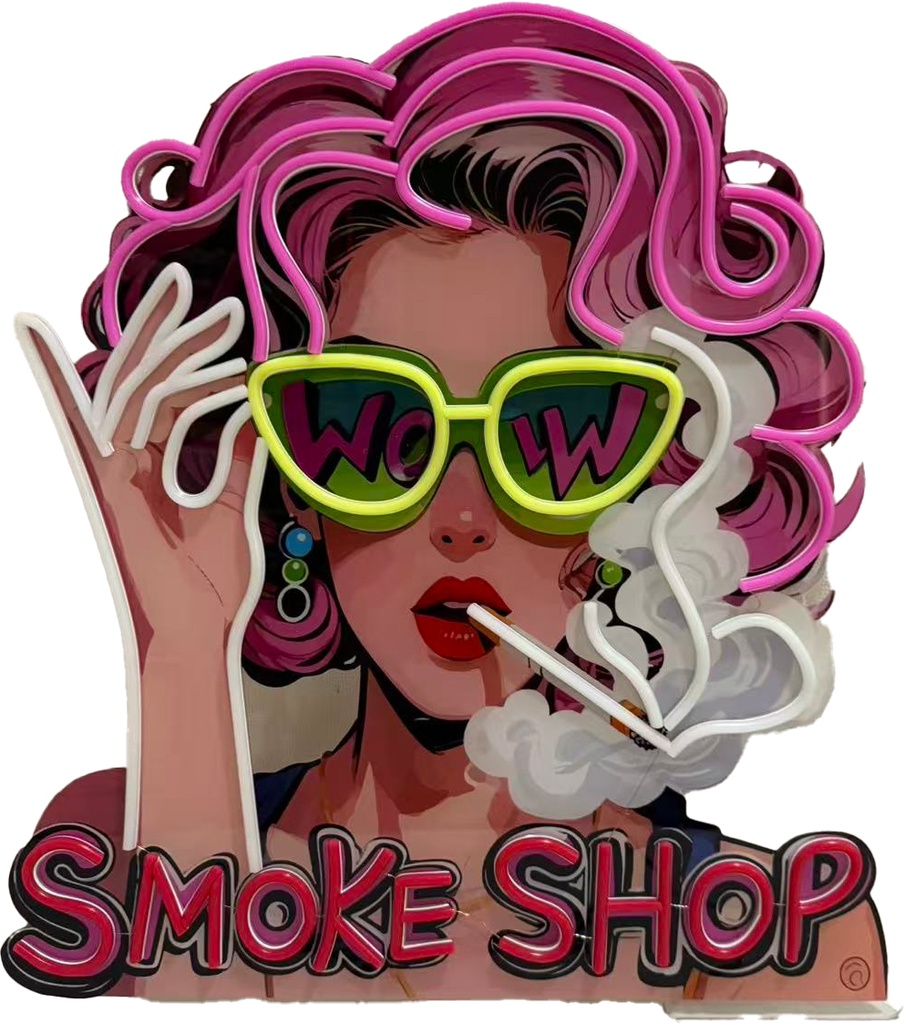 LED SIGN – "SMOKE SHOP" – PINK LADY WITH SUNGLASSES – GLOW EFFECT – LED SIGN & OUTDOOR DISPLAY – 1CT – PINKLDY1 – [MSRP: $STORE USE]