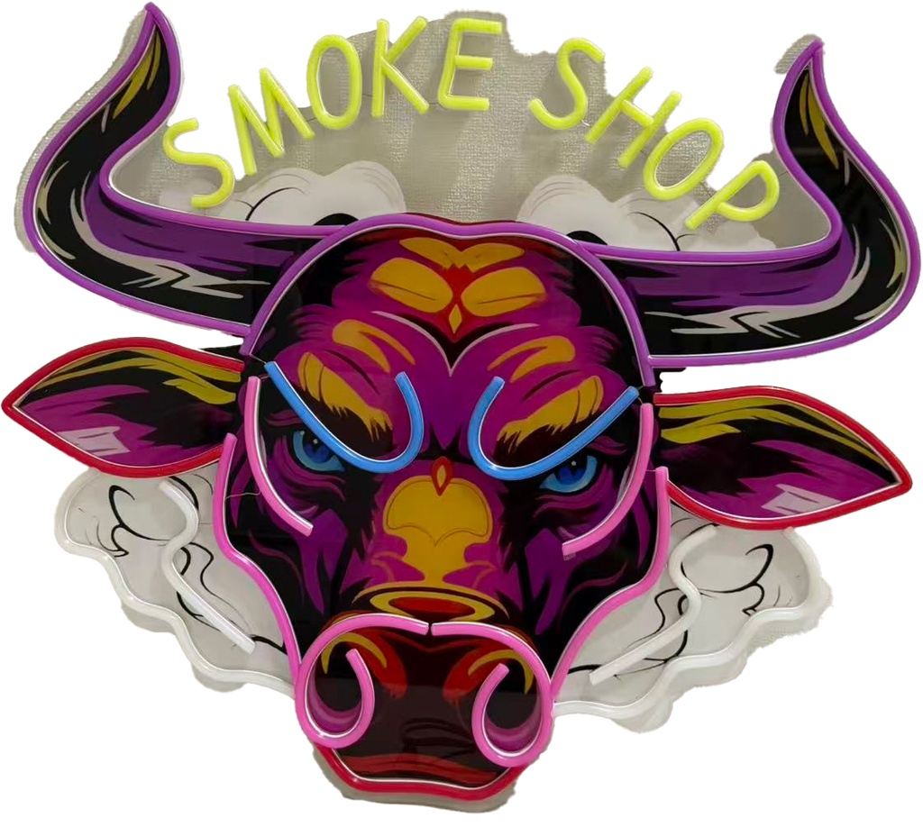 LED SIGN – "SMOKE SHOP" – BULL LOGO – 23.6x22 – LED SIGN & OUTDOOR DISPLAY – 1CT – SMKSPBULL – [MSRP: $STORE USE]