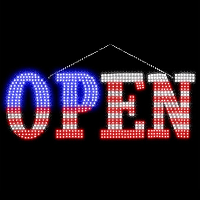 LED SIGN – "OPEN" – USA FLAG LOGO – 14x40 – LED SIGN & OUTDOOR DISPLAY – 1CT – OPNUSA1440 – [MSRP: $STORE USE]