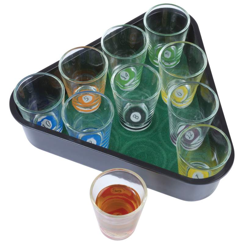 NOVELTY GAME – BILLIARDS SHOT GLASS DRINKING GAME – GLASS CUP SET – 1CT – NOV23 [MSRP: $15]