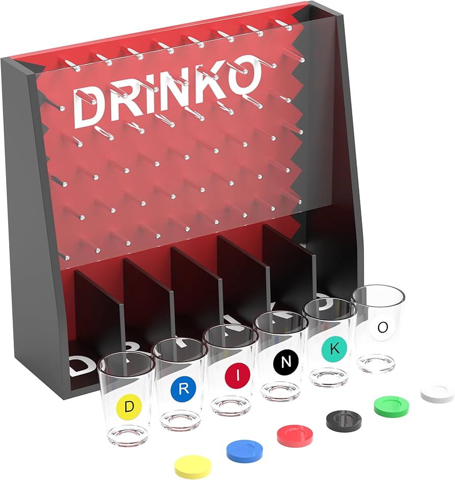 NOVELTY GAME – DRINKO SHOT GLASS DRINKING GAME SET – PEG DROP BOARD – 1CT – NOV24 [MSRP: $15]