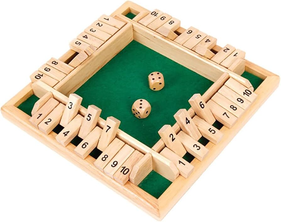NOVELTY GAME - FOUR-SIDED SHUT THE BOX FLIP DICE GAME – WOODEN TABLETOP – 1CT - NOV37 [MSRP: $20]