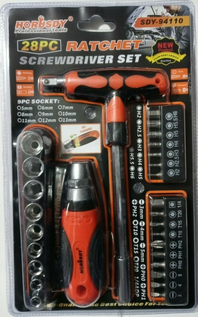 HARDWARE - HORUSDY 28PC RATCHET SCREWDRIVER BIT & SOCKET SET - CRV STEEL REPAIR TOOL - 1CT - GST4 [MSRP: $15]