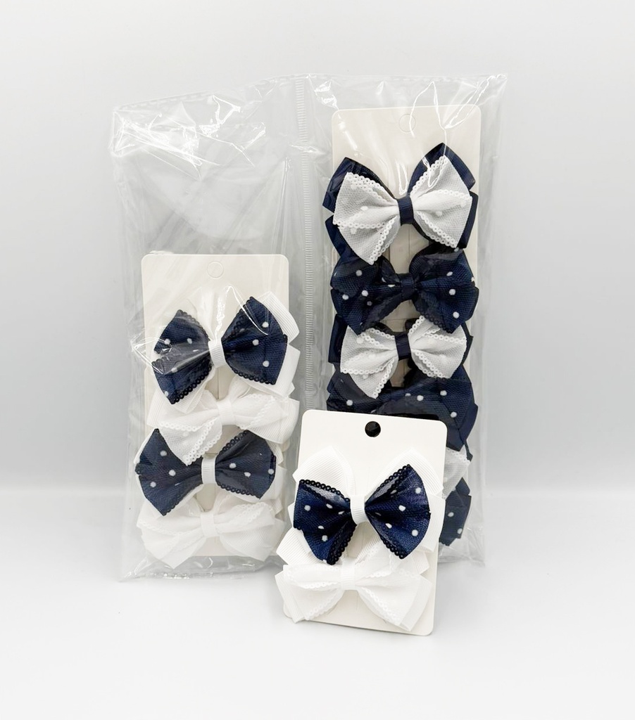 BP - HAIR ACCESSORIES BOW CLIPS 2  PER CARD NAVY BLUE & WHITE POLKA  DOT 6CT/DZ - 04-168 - [MSRP: $1 CT]