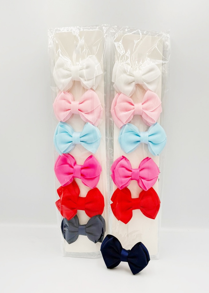 BP - HAIR ACCESSORIES BOW CLIPS  MED 6 PER CARD 6 STANDARD COLORS  2CT/DZ - 04-170 - [MSRP: $2.5 CT]