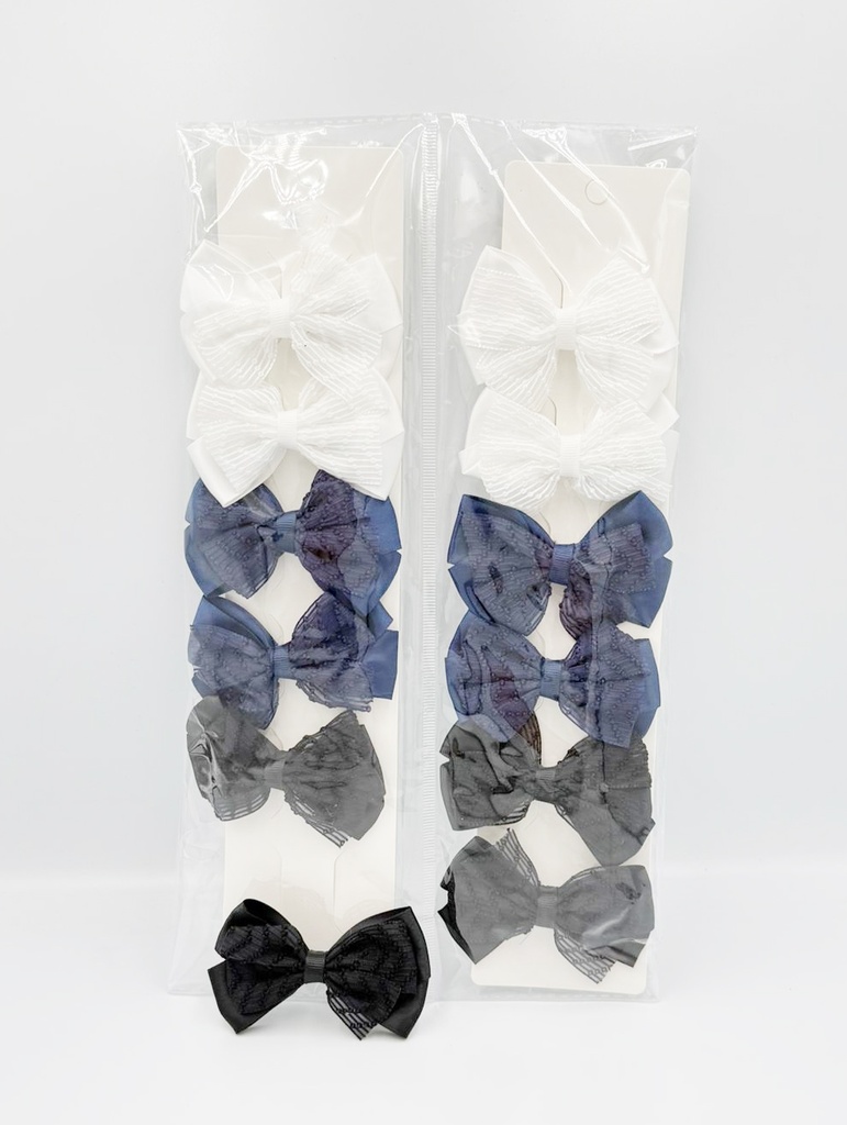BP - HAIR ACCESSORIES BOW CLIPS 6  MED PER CARD 3 SCHOOL COLORS PER  CRD 2CRD/DZ - 04-180 - [MSRP: $3 CRD]