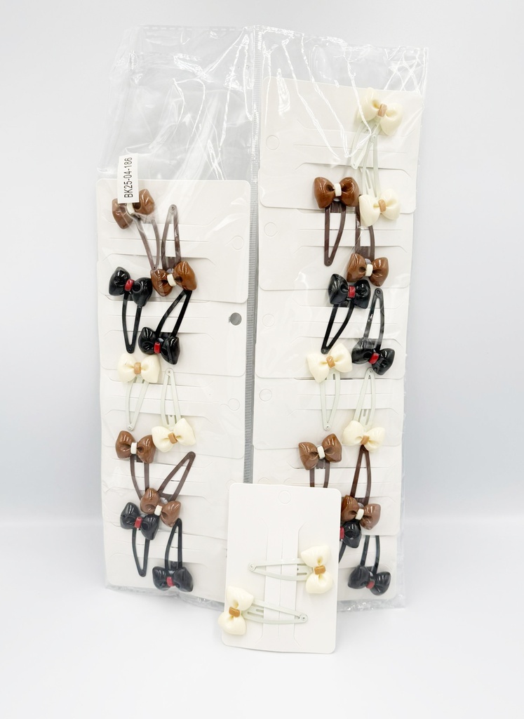 BP - HAIR ACCESSORIES BOW SNAP  CLIPS 2 PER CARD SET COLORS  12CT/DZ - 04-186 - [MSRP: $.75 CT]