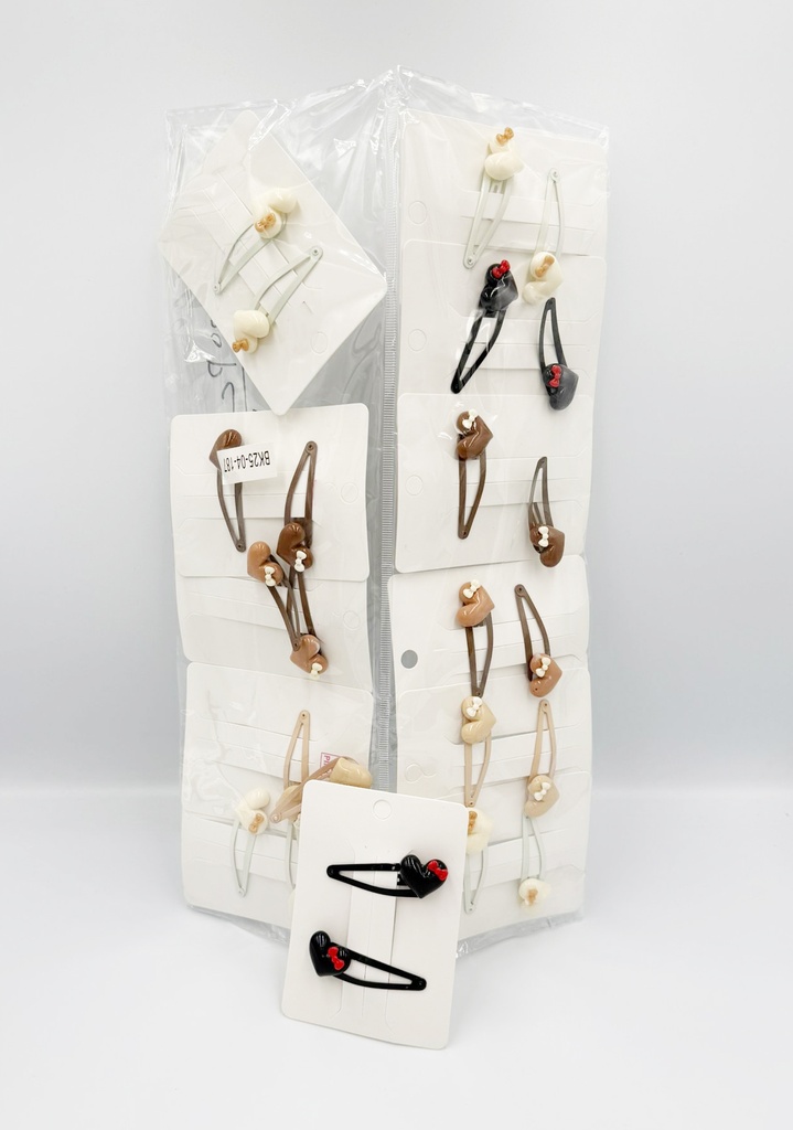 BP - HAIR ACCESSORIES HEART BOW  SNAP CLIPS 2 PER CARD SET COLORS  12CT/DZ - 04-187 - [MSRP: $.75 CT]