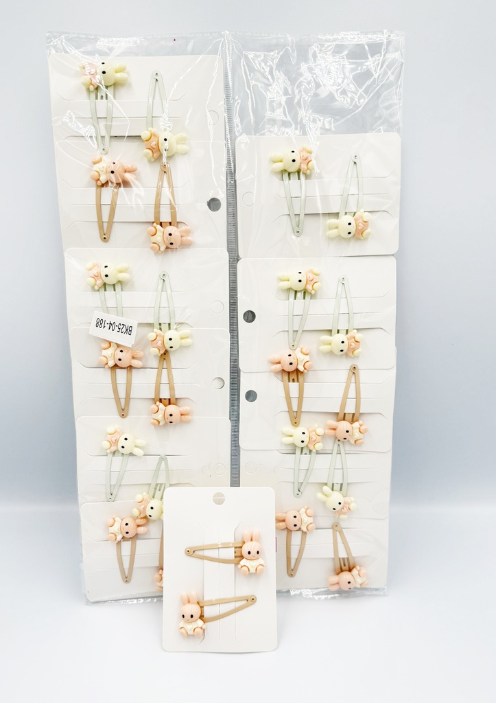 BP - HAIR ACCESSORIES BUNNY SNAP  CLIPS 2 PER CARD SET COLORS  12CT/DZ - 04-188 - [MSRP: $.75 CT]