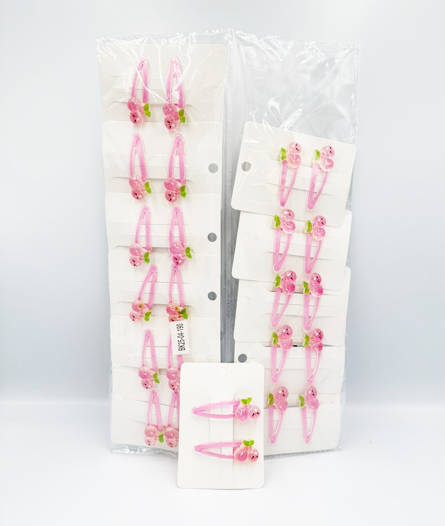 BP - HAIR ACCESSORIES PINK CHERRY  SNAP CLIPS 2 MINI PER CARD  STANDARD COLORS 12CT/DZ - 04-190 - [MSRP: $.75 CT]