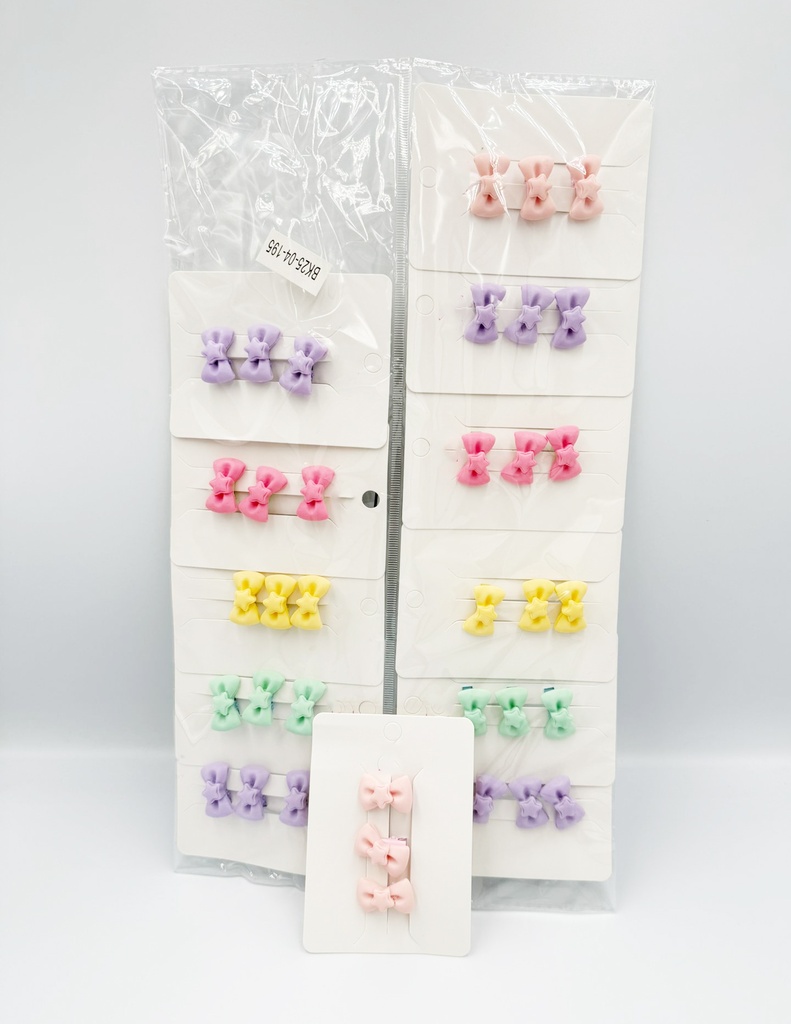 BP - HAIR ACCESSORIES MINI BOW  GATOR CLIPS 3 MINI PER CARD SET  COLORS 12CT/DZ - 04-195 - [MSRP: $.75 CT]