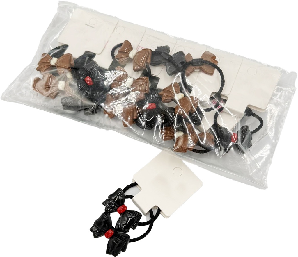 BP - HAIR ACCESSORIES BOW HAIR  BAND ACRYLIC 2 MINI PER CARD 3  BLACK & COFFEE COLORS 12CT/DZ - 04-202 - [MSRP: $.75 CT]