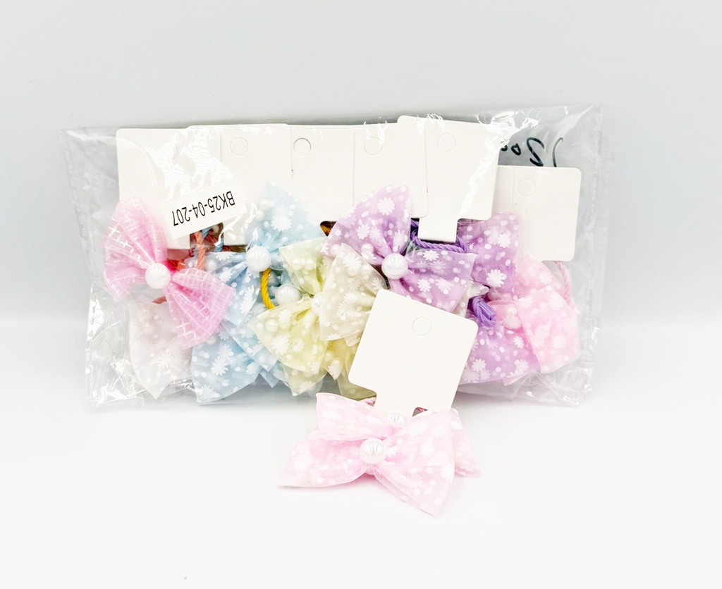 BP - HAIR ACCESSORIES BOW HAIR  BAND DOTS 2 MINI PER CARD SHEER,  PASTEL-COLORED 12CT/DZ - 04-207 - [MSRP: $.75 CT]