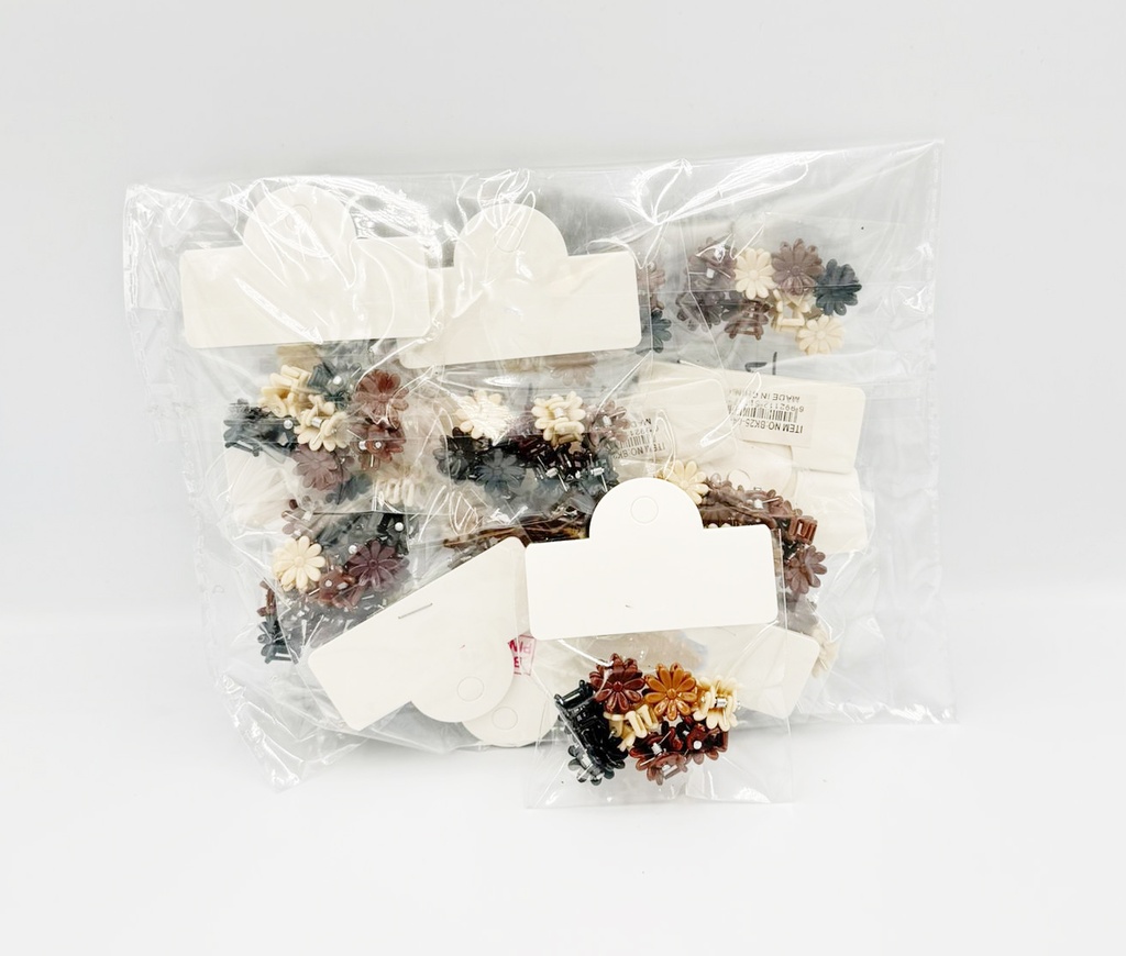 BP - HAIR ACCESSORIES (SIZE XS)  DAISY FLOWER JAW CLIP 8 MINI PER BAG COFFEE COLORS 12BG/DZ - 04-217 - [MSRP: $.75 BG]