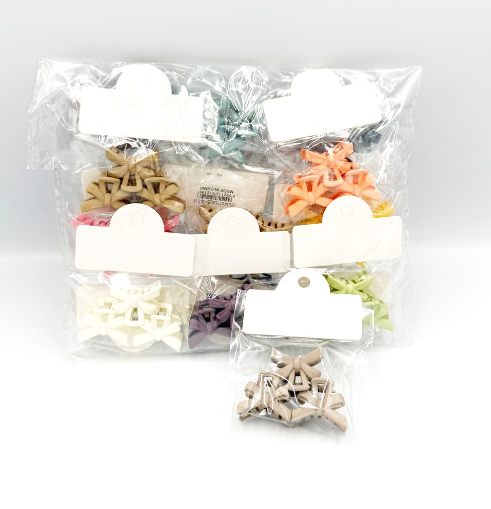 BP - HAIR ACCESSORIES (SIZE S)  RIBBON BOW JAW CLIP 3 MINI PER BAG CLASSIC COLORS 12BG/DZ - 04-219 - [MSRP: $.75 BG]