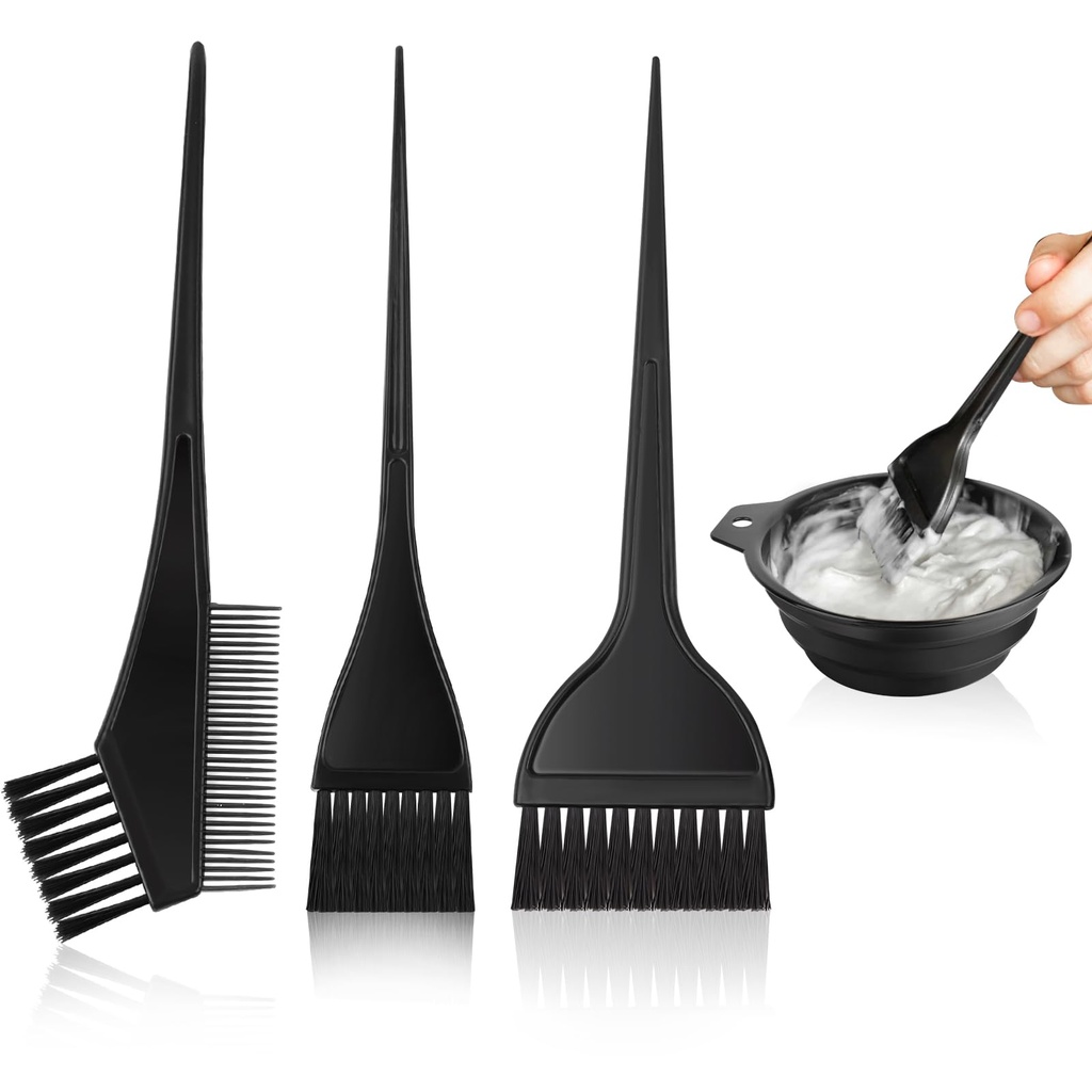 GLOBAL STAR HAIR CARE ACCESSORIES 4-PIECE HAIR DYE BRUSH & MIXING BOWL KIT, PROFESSIONAL SALON QUALITY COLORING APPLICATOR TOOLS BLK 1CT - 03-41 - [MSRP: $5 CT]