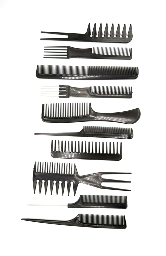 SALON TOOLS HAIR CARE ACCESSORIES PROFESSIONAL COMB KIT MULTI PACK 10 PIECES / BLACK ASSORTED 1CT - 03-44 - [MSRP: $3 CT]