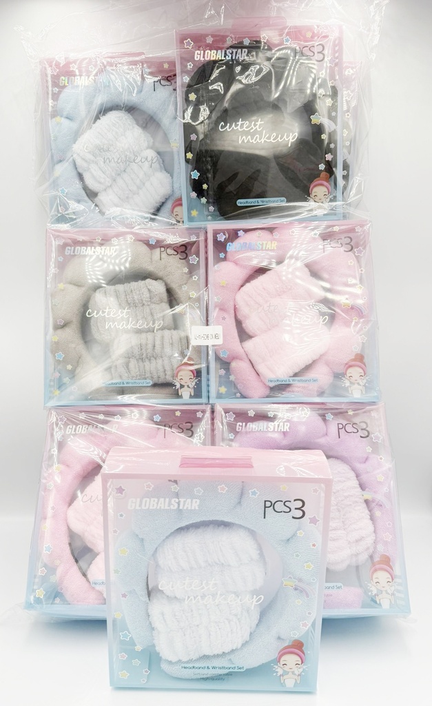 GLOBAL STAR HAIR ACCESSORIES SPA SKINCARE & MAKEUP ROUTINES SET HEADBAND, WRISTBANDS 12CT - 14-71 - [MSRP: $4 CT]