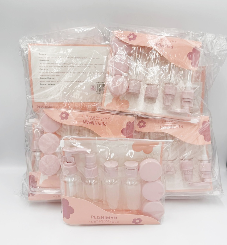 PEISHIMAN PERSONAL HYGIENE & ESSENTIALS 7-PIECE REFILLABLE TRAVEL BOTTLE & JAR SET, COMPACT AND PORTABLE LEAK-PROOF TOILETRY CONTAINERS WITH PVC POUCH BOTTLES, JARS, POUCH 12CT - 24-87 - [MSRP: $3 CT]