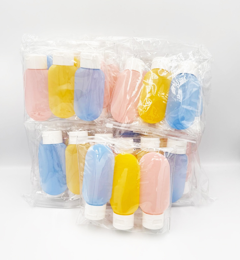 GLOBAL STAR PERSONAL HYGIENE & ESSENTIALS REFILLABLE SILICONE TRAVEL BOTTLE SET, LEAK-PROOF SQUEEZABLE TOILETRY CONTAINERS, TSA APPROVED CARRY-ON SIZE, 3-PACK MULTI-COLOR  12CT - 24-88 - [MSRP: $3 CT]