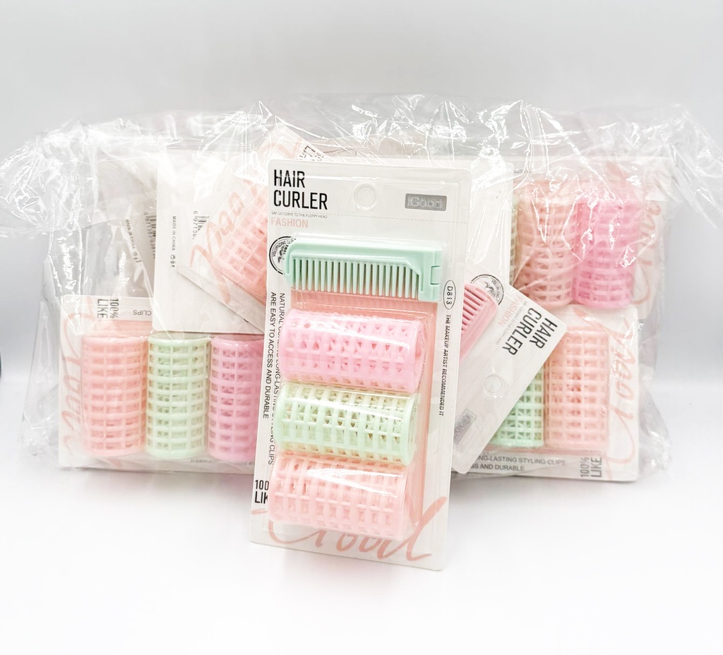 MIXUEER - HAIR ACCESSORIES HAIR CURLERS / ROLLERS + COMB 4PCS/PK PLASTIC 12CT/DZ - D813 - [MSRP: $3.5 PK]