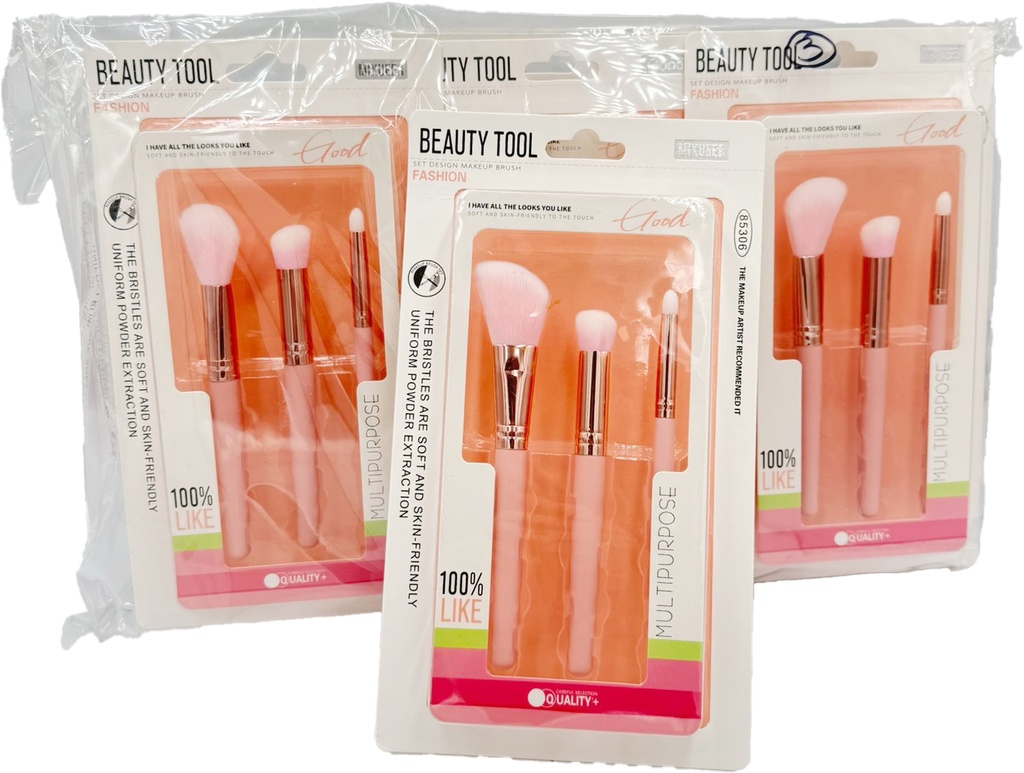 MIXUEER - MAKEUP BRUSH SET 3PCS/PK SCULPTING, ANGELED SHADING, TAPERED BLENDING BRUSHES 6CT/DZ - 85306 - [MSRP: $10 PK]