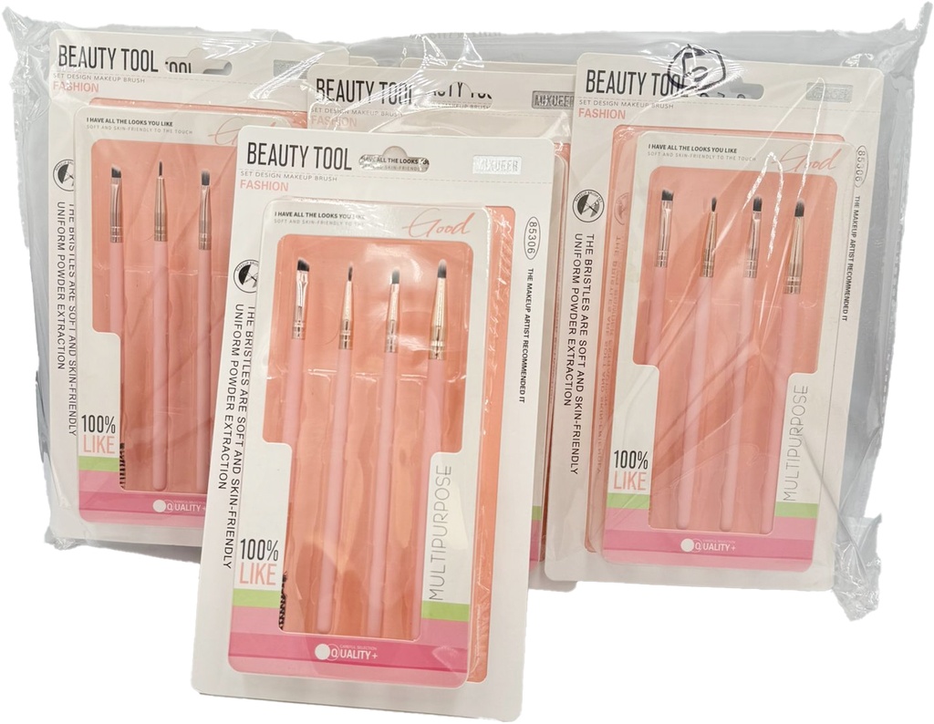 MIXUEER - MAKEUP BRUSH SET 4PCS/PK EYEBROW, EYELINER, LIP, PENCIL BRUSHES 6CT/DZ - 85306-2 - [MSRP: $10 PK]