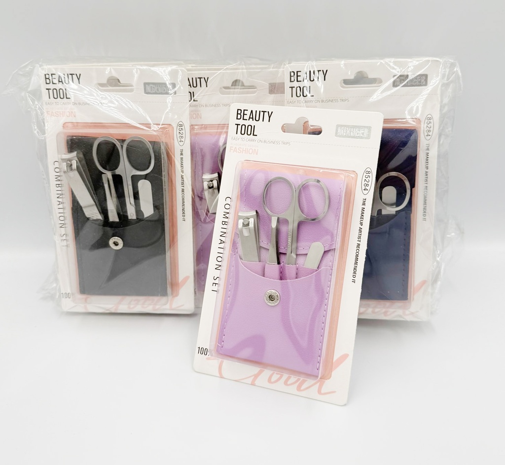 MIXUEER - TRAVEL SET 4PCS/PK STAINLESS STEEL SET NAIL CLIPPER, FILER, TWEEZERS, SCISSORS 12CT/DZ - 85284 - [MSRP: $4 PK]