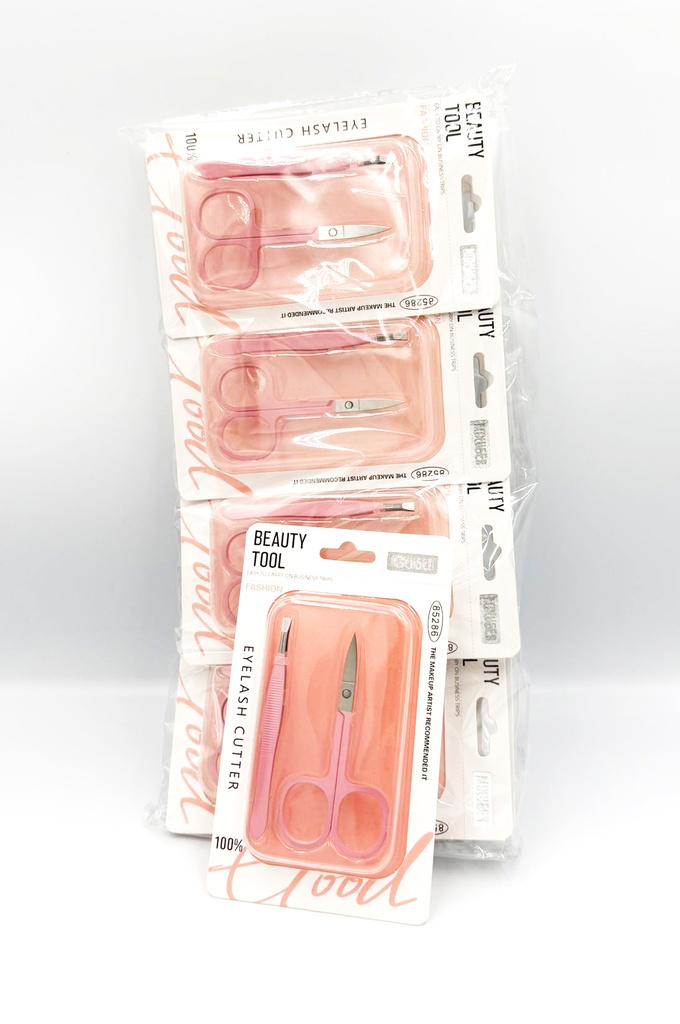 MIXUEER - PLUCK AND TRIM EYEBROW SET PINK 2PCS/PK STAINLESS STEEL 12CT/DZ - 85286 - [MSRP: $3 PK]