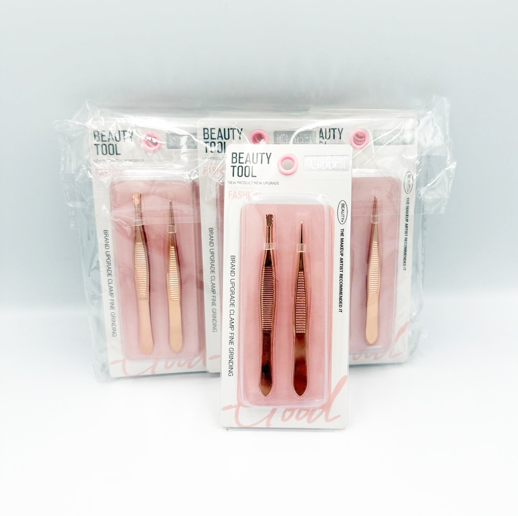MIXUEER - TWEEZERS FLAT TIP & POINTED TIP STAINLESS STEEL 2PCS/PK ROSE GOLD 12CT/DZ - 85216 - [MSRP: $2 PK]