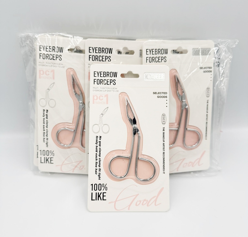 MIXUEER - CURVED EYEBROW FORCEPTS  FLAT TIP SCISSOR HANDLE STAINLESS STEEL 12CT/DZ - 85033 - [MSRP: $2 PK]
