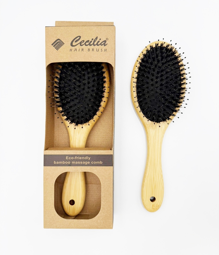 CECILIA - HAIR CARE ACCESSORIES HAIR BRUSH WITH BOAR AND NYLON BRISTLES BAMBOO HANDLE 1CT - [MSRP: $7-8 CT]