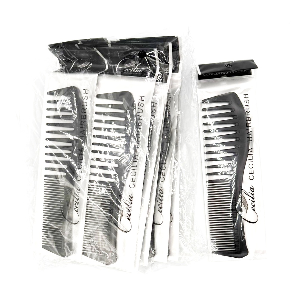 CECILIA - HAIR CARE ACCESSORIES - MEDIUM-TOOTH ALL-PURPOSE UTILITY COMB SET - BLK 12CT/DZ - 03-17 - [MSRP: $1 CT]