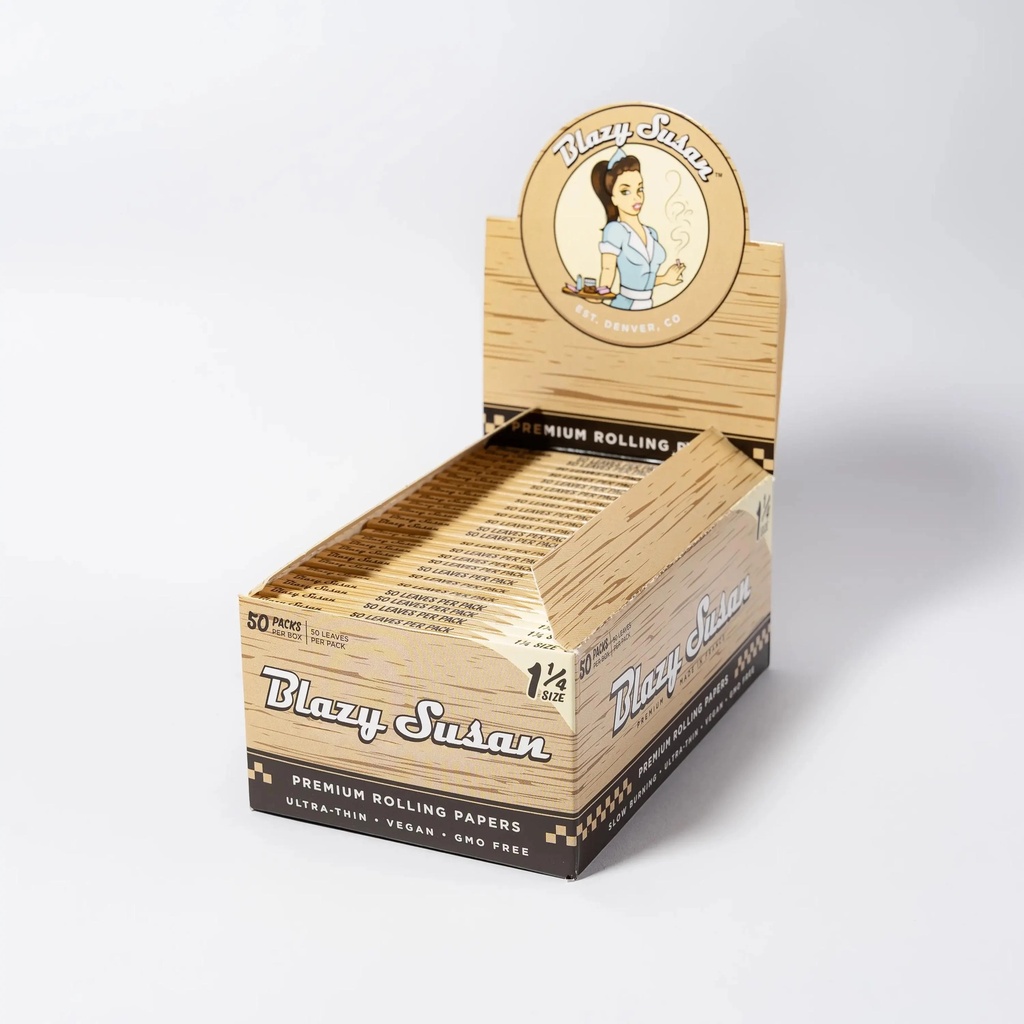 BLAZY SUSAN – PRE-ROLLED CONES – UNBLEACHED – 1 1/4 – 50CT JAR – [MSRP: $1.50 EACH]