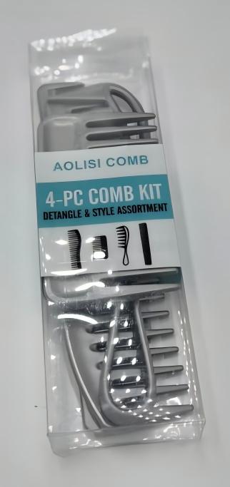 AOLISI – HAIR CARE ACCESSORIES 4-PC COMB KIT – ASSORTED COLORS – DETANGLE & STYLE – 1CT - 03-46 - [MSRP: $2]