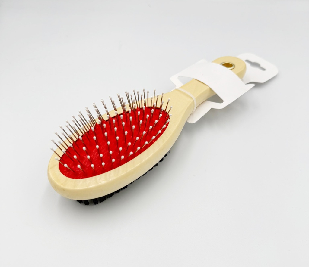 WOODEN – HAIR CARE ACCESSORIES LRG - DOUBLE SIDED BRUSH – BRISTLE & WIRE PIN CUSHION – NATURAL WOOD HANDLE – 1CT - 03-52 - [MSRP: $3]