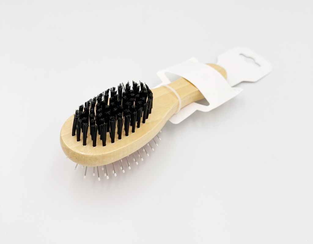 WOODEN – HAIR CARE ACCESSORIES SML - DOUBLE SIDED BRUSH – BRISTLE & WIRE PIN CUSHION – NATURAL WOOD HANDLE – 1CT - 03-53 - [MSRP: $3]