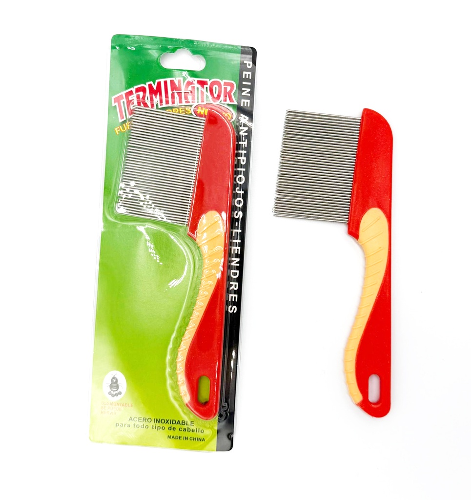 TERMINATOR – HAIR CARE ACCESSORIES LONG TEETH - STAINLESS STEEL LICE COMB – LONG HANDLE – REMOVES NITS & LICE – RED & YELLOW – 12CT - 03-58 - [MSRP: $1 EACH]