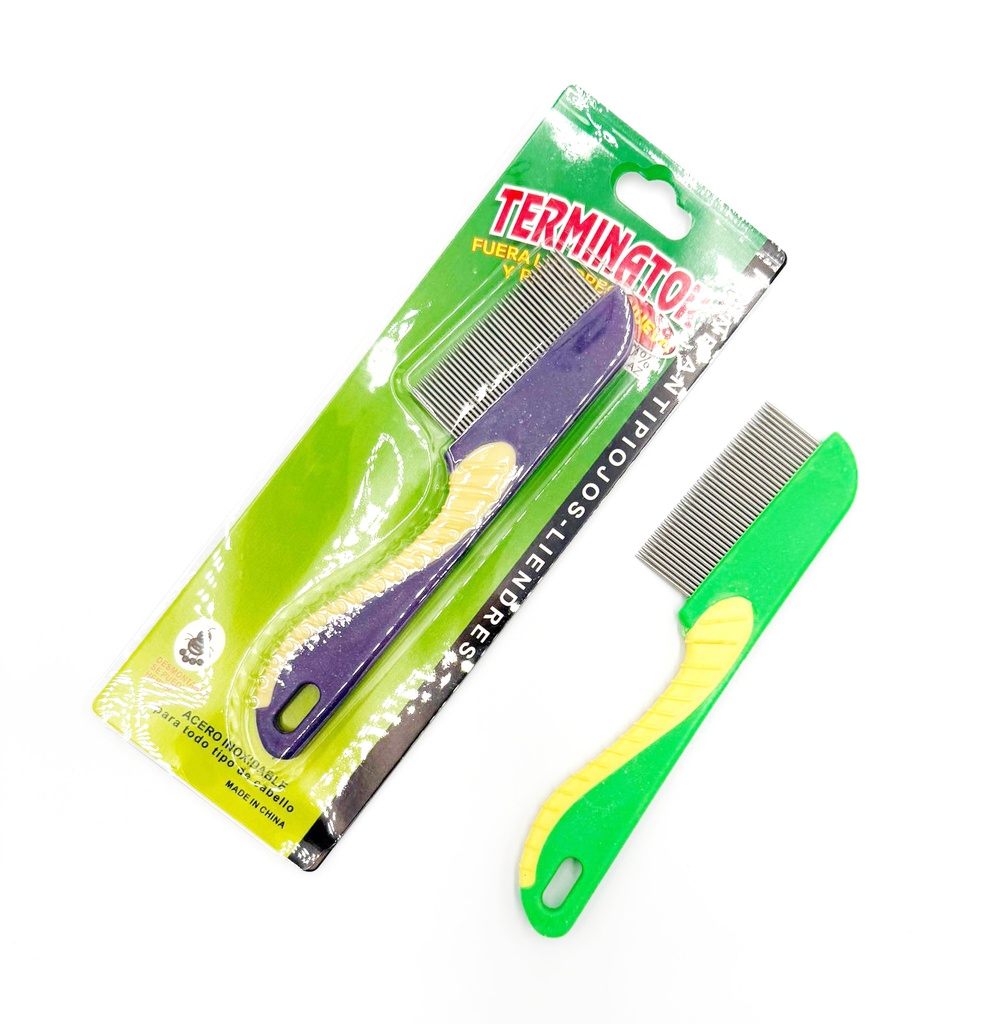 TERMINATOR – HAIR CARE ACCESSORIES SHORT TEETH – STAINLESS STEEL LICE COMB – LONG HANDLE – BLUE & YELLOW – 12CT - 03-59 - [MSRP: $1 EACH]