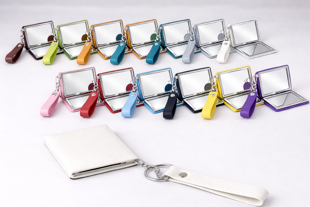 MINI POCKET MIRROR – KEYCHAIN WITH STRAP – FOLDING PORTABLE DESIGN – ASSORTED COLORS – 12CT- 24-7 - [MSRP: $4 EACH]