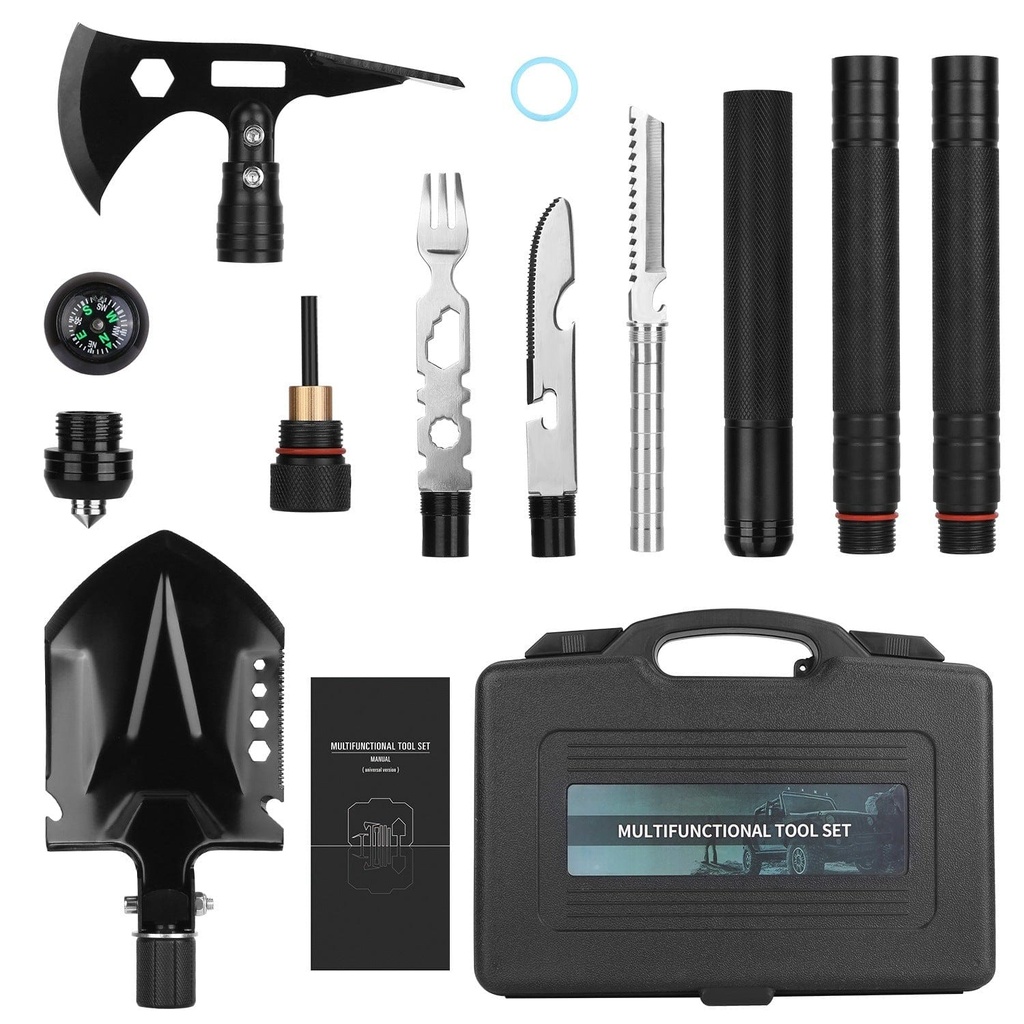 CAMPING SET – SURVIVAL SET – FOLDING MULTI-TOOL KIT W/AXE KNIFE & HEADLAMP – KNIVES & SELF DEFENSE – 1CT – NOV16 – [MSRP: $87.50]