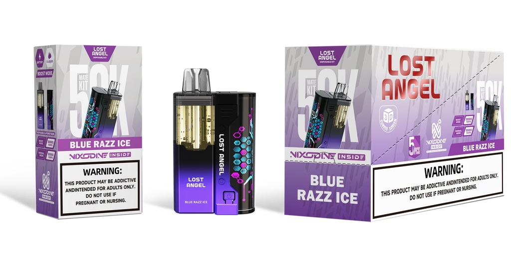 LOST ANGEL – DISPOSABLE VAPE – NICOTINE ANALOGUES – MATE – NIXODINE EDITION – 50K PUFF – 20ML – 1200MAH – VARIOUS FLAVORS – 5CT – [MSRP: $25 EACH]