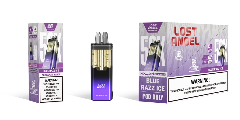 LOST ANGEL – DISPOSABLE VAPE – NICOTINE ANALOGUES – MATE REPLACEMENT POD – NIXODINE EDITION – 50K PUFF – 20ML – 200MAH – VARIOUS FLAVORS – 5CT – [MSRP: $20 EACH]