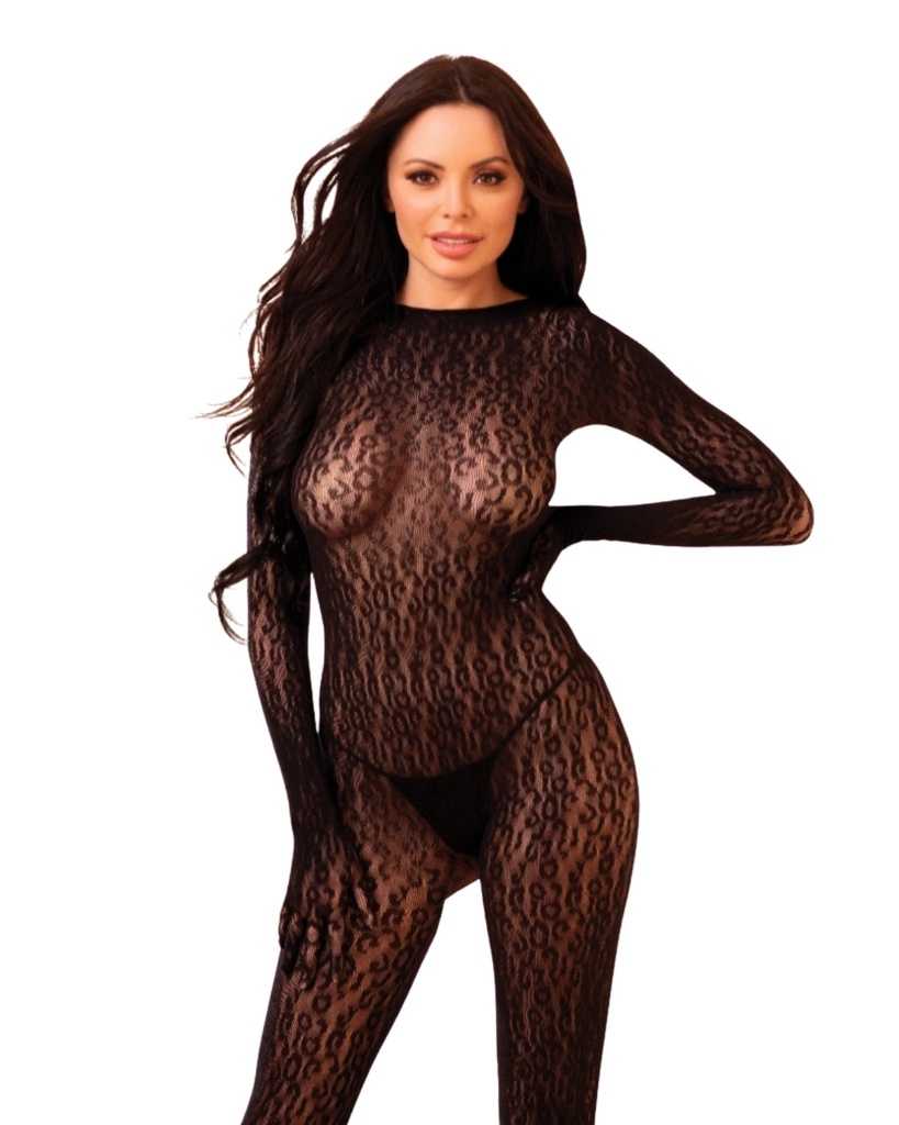 LUXE KITTY SLEEVE BODYSTOCKING – ADULT LINGERIE – BLACK – FEMALE – 1CT – SB254 – [MSRP: $25]