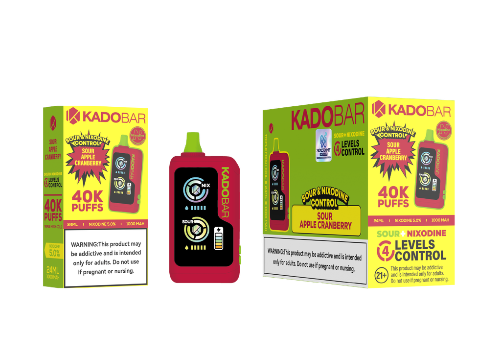 KADO BAR – DISPOSABLE VAPE – NICOTINE ANALOGUES – NI40K – SOUR NIXODINE EDITION – 5% – 40K PUFF – VARIOUS FLAVORS – 5CT – [MSRP: $29 EACH]