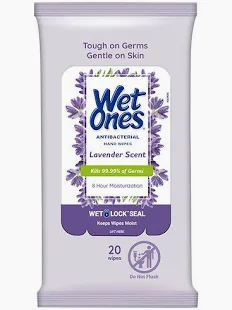 WET ONES – ANTIBACTERIAL WIPES – 20CT – LAVENDER – 10 PK CASE – [MSRP: $2.99 EACH]