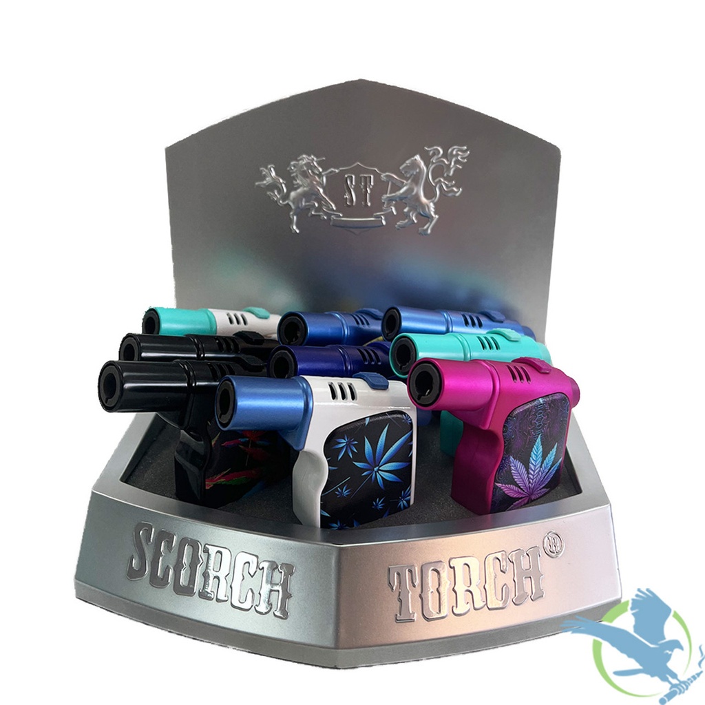 SCORCH – TORCH LIGHTERS – GUN STYLE LEAF DESIGNS – 9CT DISPLAY – 61650-00018 – [MSRP: $21 EACH]