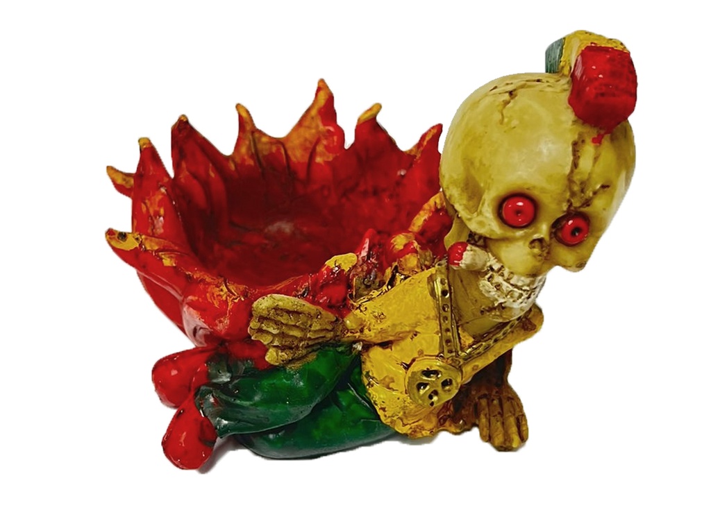 SKELETON – ASHTRAY – WITH MOHAWK AND GOLD CHAIN – RECLINING – 1CT – [MSRP: $8.50]
