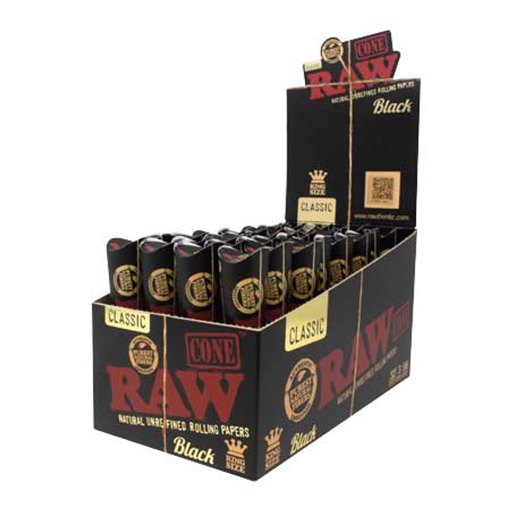 RAW – PRE-ROLLED CONES – BLACK – KING SIZE – 3PK – 32CT DSPL – [MSRP: $4 EACH]